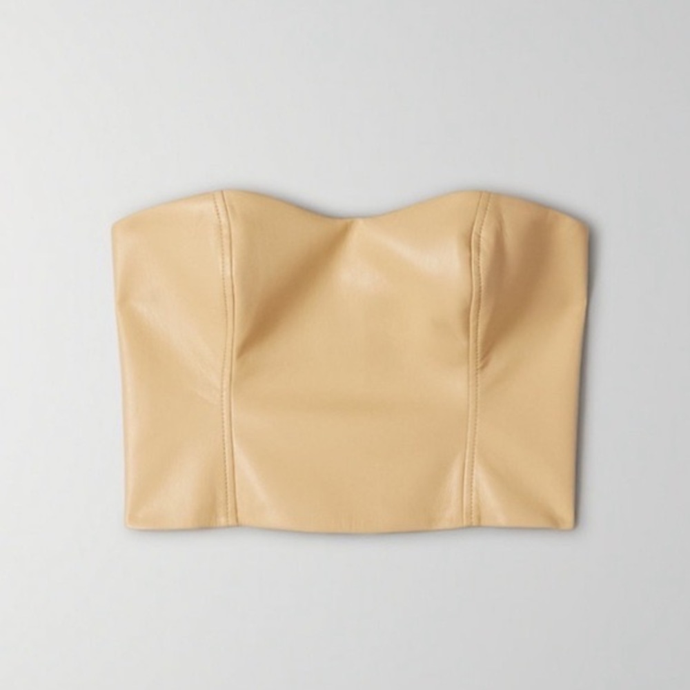 ❣️SOLD❣️ New Babaton Yellow Cindy Strapless Top in Vegan Leather Size 2 - Picture 1 of 9